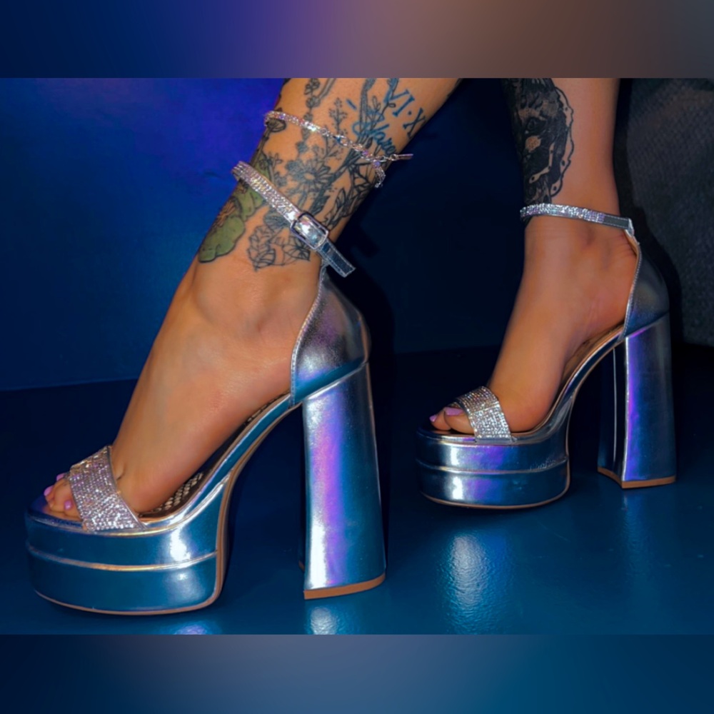 Bratz Silver Halo Diamond Platform Block Heels